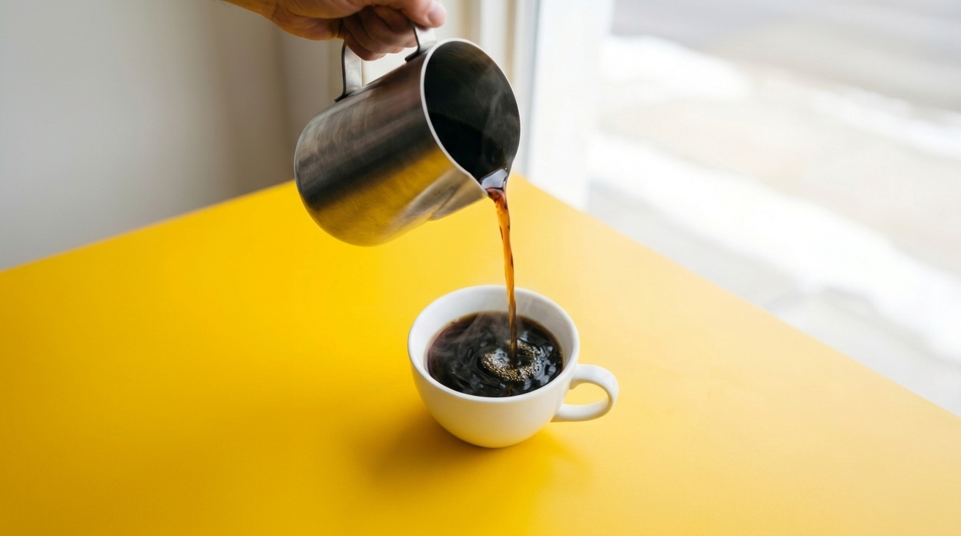 A cup of NONO COFFEE held up on the Kanda Nishiguchi shopping street in Tokyo